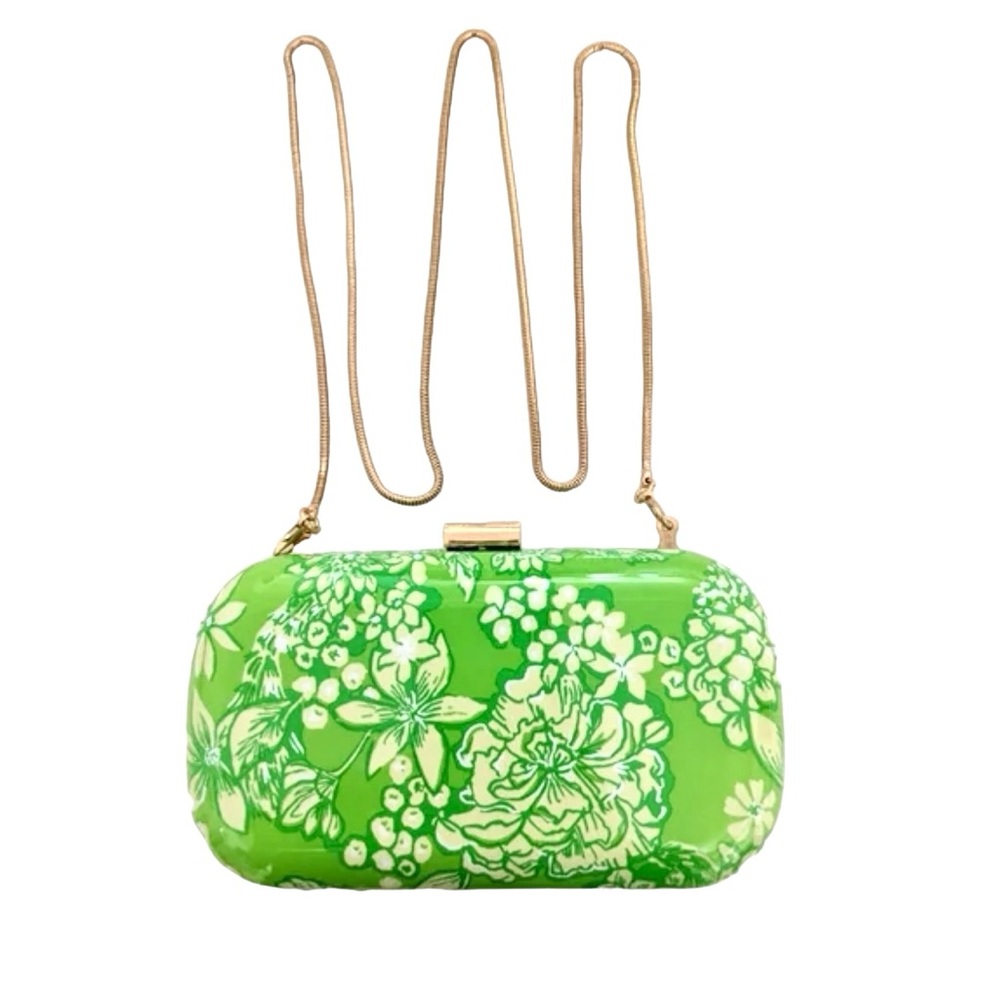 NWT Lilly Pulitzer Clutch It's A Spring Thing in Limeade W/ Gold Shoulder Chain - Picture 1 of 10